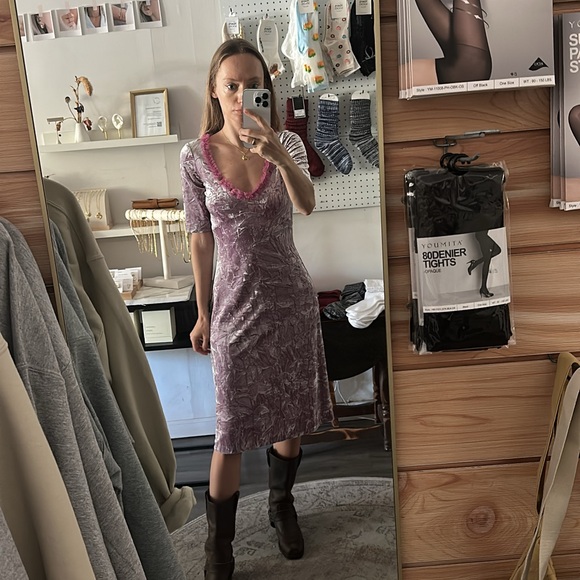 RARE  pink velvet Vintage Betsey Johnson dress with mesh - Picture 10 of 11